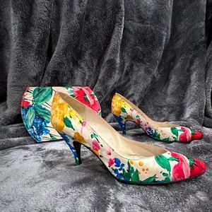 Women’s Vintage Stuart Weitzman for Martinique Watercolor Floral Pumps Purse 9.5
